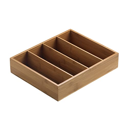 Leone | Portaposate Da Cassetto In Legno Di Bamboo Per Utensili E Accessori Da Cucina Organizer Salvaspazio Con 4 Scomparti Dimensioni 29 Cm X27Cm X 6