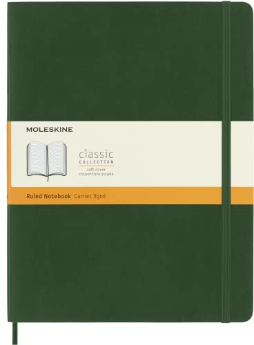 Moleskine Classic Notebook, Taccuino A Righe, Copertina Morbida E Chiusura Ad Elastico, Formato Xl 19 X 25 Cm, Colore Verde Mirto, 192 Pagine