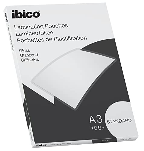 Ibico Basics Confezione Da 100 Pouches/Buste Per Plastificazione A Caldo, Con Finitura Lucida, In Formato A3, Spessore Standard, 303 Mm X 426 Mm X 2 M