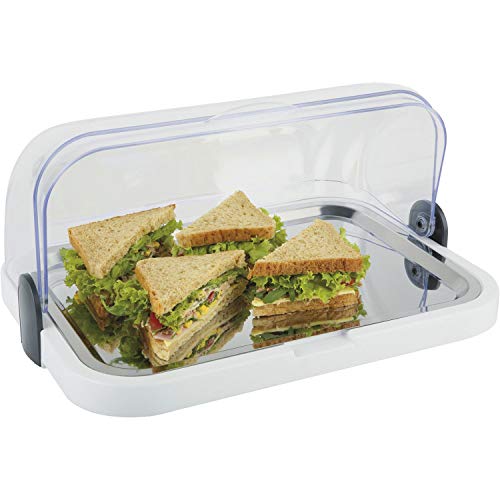Aps Buffet Showcase - Cofano Trasparente Roll-Top Che Si Apre Su Entrambi I Lati, Una Ciotola, Un Vassoio In Acciaio Inossidabile E Due Accumulatori D