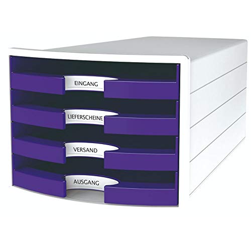 Cassettiera Portadocumenti Han Impuls 2.0 – Design Accattivante Abbinato A Una Qualità Eccellente. Con 4 Cassetti Aperti Per Din A4/C4, Bianco-Lilla,