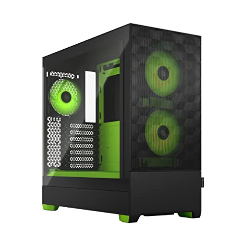Fractal Design Pop Air Rgb Green Core - Tempered Glass Clear Tint - Honeycomb Mesh Front – Tg Side Panel - Three 120 Mm Aspect 12 Rgb Fans Included –