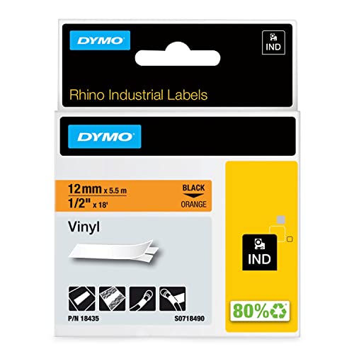 Dymo 18435 Nastri Industriali D1 12 Mm X 5.5 M, Vinile, Nero Su Arancione