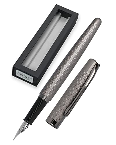 Online Eleganza Diamond Titan - Penna Stilografica In Metallo Di Alta Qualità, Spessore Medio, Clip In Metallo, Con Cartuccia D'Inchiostro Blu, Per Ca