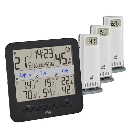 Tfa Dostmann Igrometro Con Sensori Multipli Wireless Klima@Home 2, 30.3075.01, Monitor Dell’Umidità E Temperatura In Più Stanze, Con Orologio Radiocon