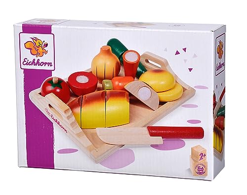 Eichhorn 100003731 - Tagliere Con Varie Parti In Legno Da Tagliare, 8 Pezzi, 25 X 14 X 3,5 Cm, Multicolore, 25 X 14 X 3,5 Cm