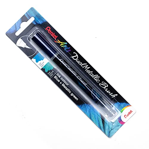 Pentel Xgfh Dual Metallic Brush, Pennello Con Inchiostro Doppio Colore Verde + Blu Metallizzato 1 Pz