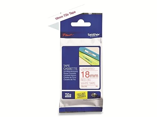 Brother Tze242 Nastro Laminato, 18 Mm, Rosso/Bianco