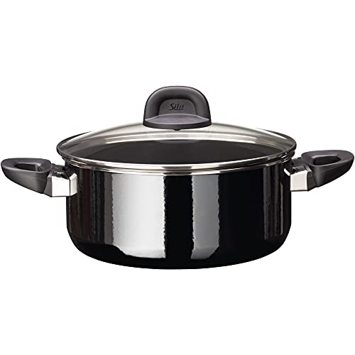 Silit Modesto Line - Pentola Grande 24 Cm, Con Coperchio In Vetro, A Induzione, 4,4 L, In Ceramica Funzionale Silargan, Colore: Nero