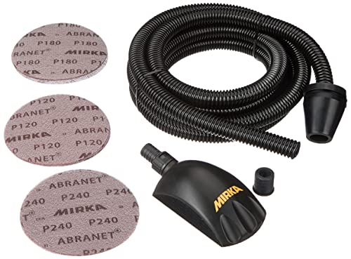 Mirka Roundy Kit Blocco Manuale Con Aspirazione / Blocco Di Levigatura Con Velcro Tubo Di Aspirazione E 15 Pezzi Di Dischi Abrasivi Mirka Abranet Net 
