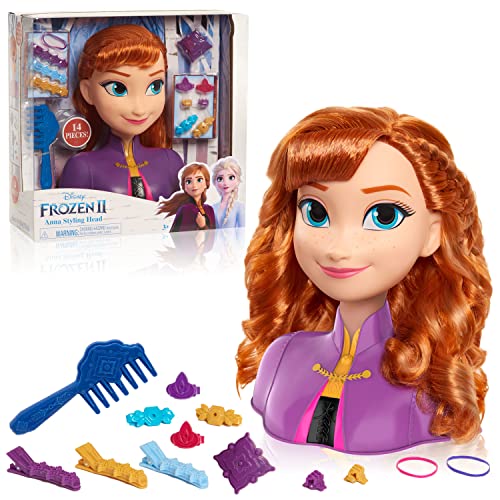Disney Frozen Anna 32811-2 Testine Da Parrucchiere Da 20 Cm, Con 14 Accessori Per Il Divertimento Dello Styling, A Partire Dai 3 Anni, Just Play, Colo