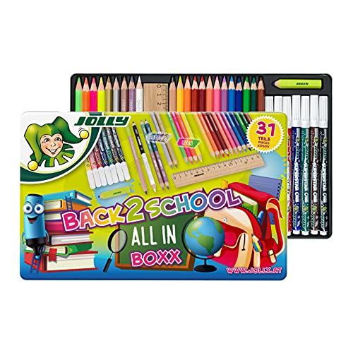 Jolly Back To School Box, Set Di Partenza Per La Scuola Con 31 Pezzi, Incl. Matite Colorate, Pennarelli, Matite In Grafite, Righello E Gomma, Colori V