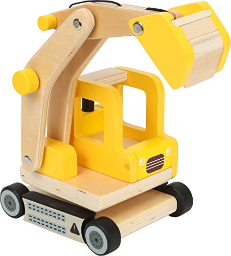 Small Foot 12010 - Escavatore A Pala In Legno Certificato Fsc 100%, Braccio Mobile Per Escavatore, Girevole A 360°, Giocattolo, Multicolore