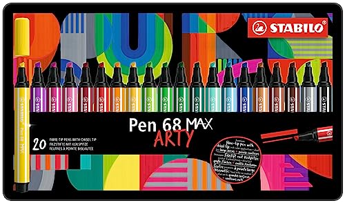 Pennarello Premium A Tratto Doppio (1 + 5 Mm) - Stabilo Pen 68 Max - Arty - Scatola In Metallo Da 20 - Colori Assortiti