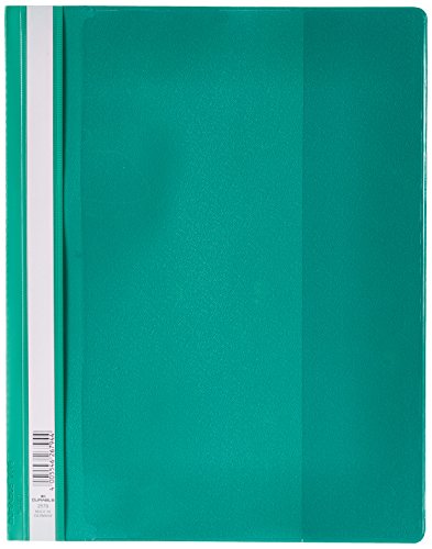 Durable 257905 - Cartellina Ad Aghi Duraplus, F.To A4+, Fornte Trasparente E Retro Colorato, Porta Etichetta, Tasche Interni, Verde, Conf. Da 25 Pezzi