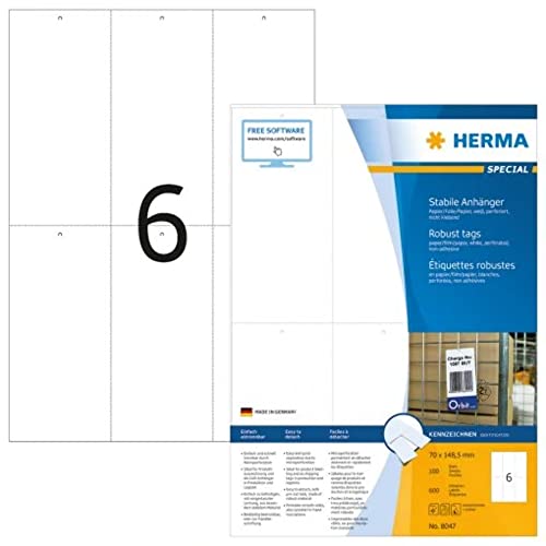 Herma Etichette Per Prezzi, 70 X 148,5 Mm, Etichette Adesive A4 Per Stampante, 6 Etichette Per Foglio, Bianco