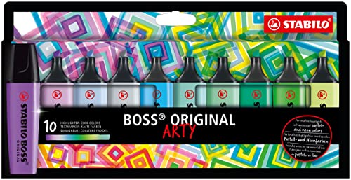 Evidenziatore - Stabilo Boss Original - Arty - Cool Colors - Astuccio Da 10 - Colori Assortiti