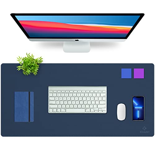 Knodel Tappetino Scrivania, Sottomano Scrivania, Pelle Pu Tappetino Scrivania Per Laptop, Copri Scrivania, Doppia Facciata (90Cm X 43Cm, Blu Scuro)