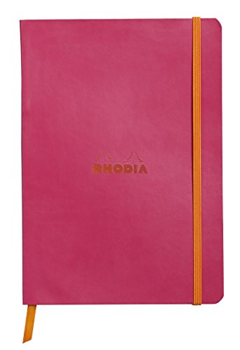 Rhodia 117412C - Taccuino Flessibile Lampone - A5 - A Righe - 160 Pagine - Carta Clairefontaine Avorio 90 G/M - Segna-Pagina, Chiusura Con Elastico -