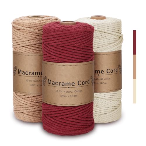 Vorhot Filo Morbido 3Mm Set Di Macrame Corda Rosso, Naturale, Per Arazzi, Appendini Per Piante, Artigianato Fai Da Te, Decorazioni Boho, Confezioni Re