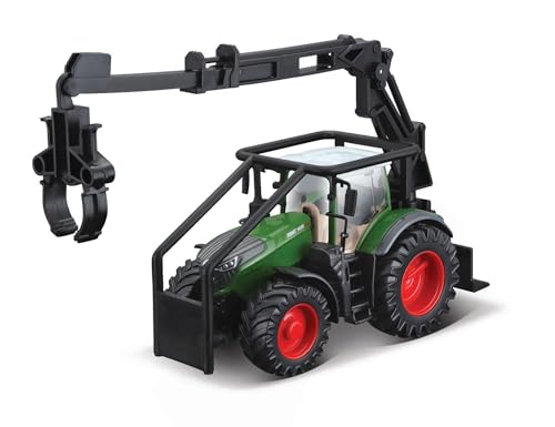 Bburago B18-31670 - Trattore Fendt 1050 Vario Con Caricatore Frontale E 3 Tronchi, Colori Assortiti