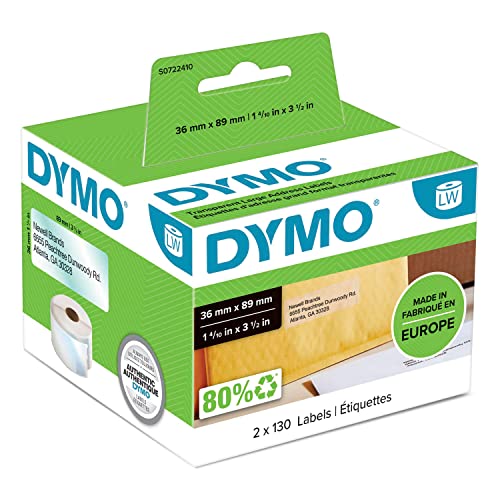Dymo Lw Etichette Per Indirizzi Grandi, 36 Mm X 89 Mm,1 Rotolo Di 260 Etichette Autoadesive, Per Etichettatrici Labelwriter, Originali