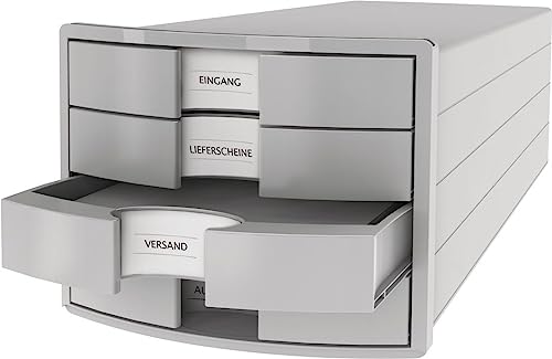 Cassettiera Han Impuls 2.0 – Design Accattivante Abbinato A Una Qualità Eccellente. Con 4 Cassetti Chiusi Per Din A4/C4, Grigio Chiaro, 1012-11