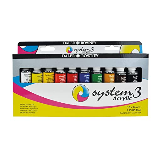 Daler Rowney System3 - Colori Acrilici Set 10 Tubi Da 37 Ml Colori Assortiti