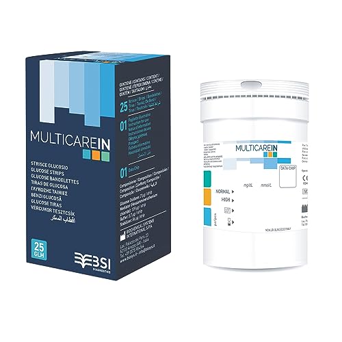 Multicare In, Strisce Glicemia Biosensore, Con 1 Chip, 25 Pezzi, Per Una Misurazione Sicura Ed Affidabile Del Livello Di Glicemia Nel Sangue, 24156
