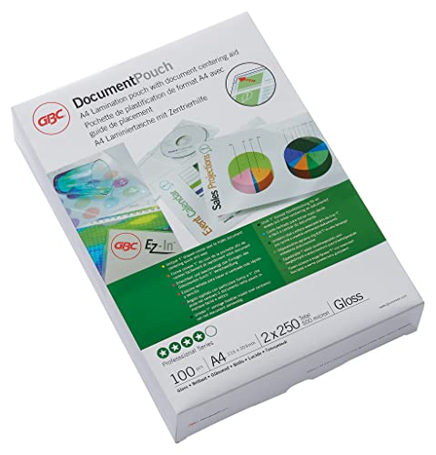 Gbc Pouch Confezione Da 100 Buste Per Plastificazione A Caldo, Con Finitura Lucida, In Formato A4, Spessore Di 2 X 250 Micron, 216 X 303 X 2 Mm, Ib586