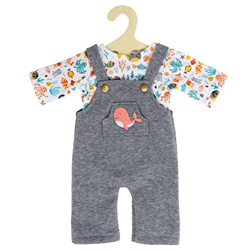 Heless 2215 Abbigliamento Per Bambole In Design Wal Bobby, Set Di 2 Pezzi Con Salopette Grigia E Maglietta Stampata Colorata Per Bambole E Animali Di