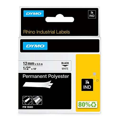 Dymo 18483 Nastri Industriali D1 12 Mm X 5.5 M, Poliestere, Nero Su Bianco