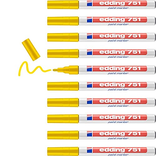 Edding 751 751-005 - Pennarello A Punta Fine, Confezione Da 10, Colore: Giallo