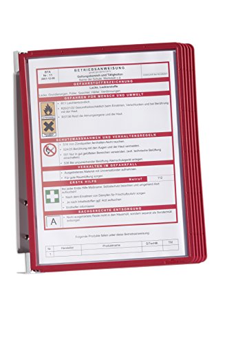 Durable 555103 Vario Wall 5, Leggio Da Parete, 5 Pannelli, Formato A4, Cavalierini Rimovibili, Rosso
