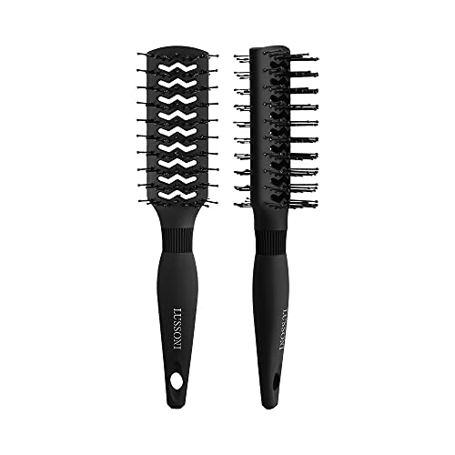 T4B Lussoni Duovent Brush Professionnelle - Spazzola Per Capelli Corti E Molto Corti, Antistatica, Colore: Nero