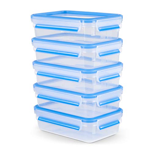 Emsa Clip & Close Set Batch Cooking - Set Da 5 Contenitori Ermetici Rettangolari In Plastica Da 0,8 L, Igienici, Non Trattiene Odori Né Sapori 100% Bp