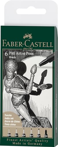 Faber-Castell 167154 - Penna Pitt Artist, Colore 199, Nero, Xxs, Xs, S, F, M, 1,5, Set Di 6