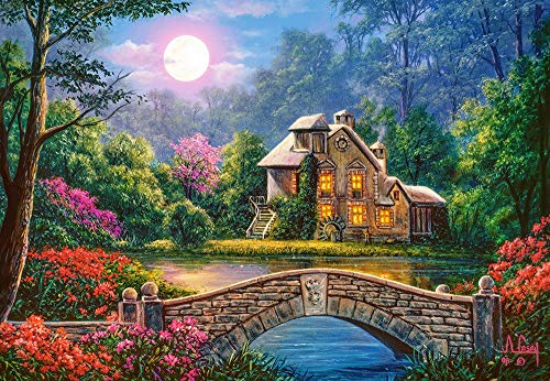 Castorland-1000 Pezzi-Cottage In The Moon Garden Puzzle, Multicolore, Castorland_C-104208-2