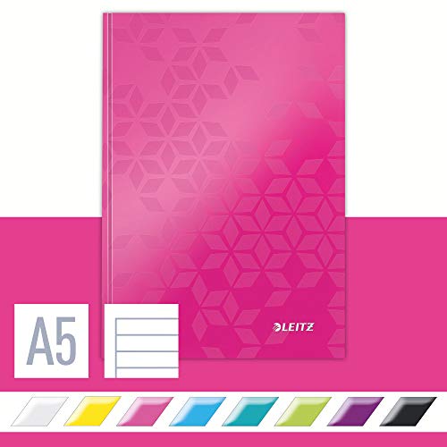 Leitz Wow Quaderno A Righe Per Appunti Con Copertina Rigida, Formato A5, 160 Pagine, Carta 90 Gr/Mq Certificata Fsc, Fucsia, 46271023