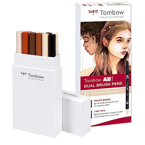 Tombow Abt-12P-4 - Pennarello A Base D'Acqua Abt Dual Brush Con Due Punte, Colori Ritratto, 12 Pezzi