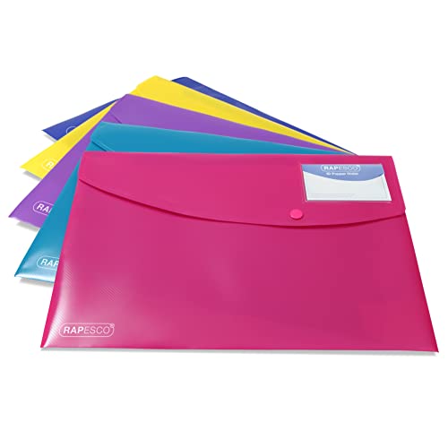 Rapesco 0701 Cartellina/Busta Portadocumenti Con Tasca Id, A4+, Colori Vivaci, Confezione Da 5