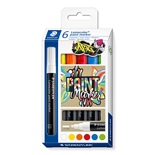 Staedtler Lumocolor 349 C6 - Pennarelli A Vernice, Colori Assortiti, Confezione Da 6