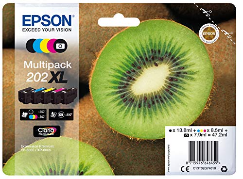 Epson Kiwi Serie 202Xl, Cartucce Per Stampante Getto D'Inchiostro, Multipack 5 Colori, Claria Premium Ink, Formato Xl