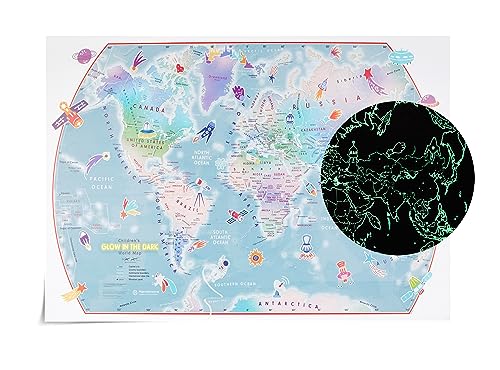 Maps International Poster Per Bambini, Planisfero, Fluorescente, 84,1 Cm (L) X 59,4 (H) Cm