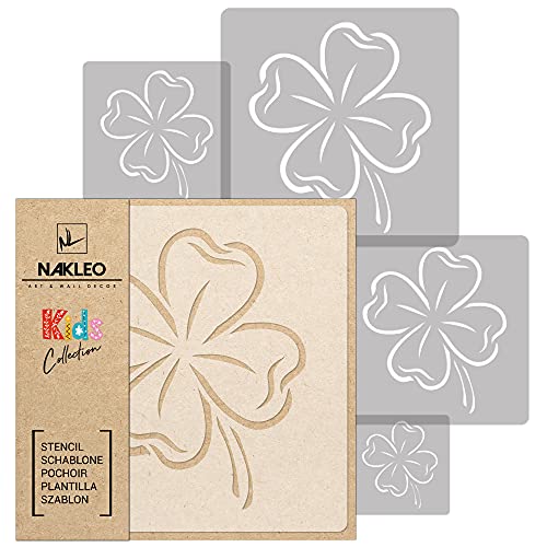 Nakleo 5 Pezzi Riutilizzabili Stencil Di Plastica - Quadrifoglio Pianta Fiore - 34X34Cm A 9X9Cm - Decorazioni Stanza Bambini Pittura Motivi - Mobili P