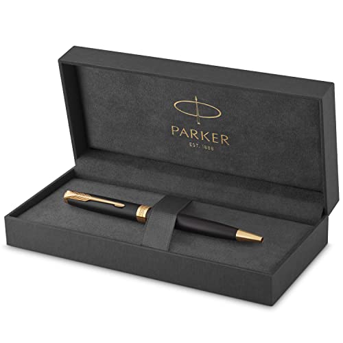 Parker Sonnet Penna A Sfera, Laccatura Di Colore Nero Opaco Con Finiture In Oro, Pennino Medio, Confezione Regalo