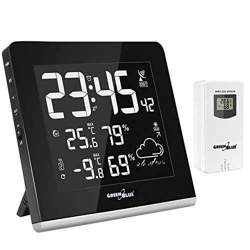 Green Blue Gb151 Dcf Stazione Meteo Wireless Con Sensore Esterno Previsioni Meteo Dcf Display Lcd A 9 Colori Multicolore Funzione Di Ricarica Usb