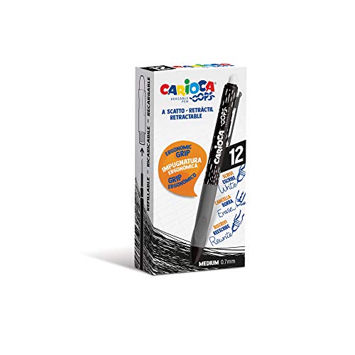 Carioca Oops Retractable Penne Nere | Set Penne Cancellabili Ricaricabili A Scatto Per Scuola E Ufficio Con Gomma Incorporata E Impugnatura Ergonomica