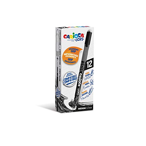 Carioca Oops Penne Nere | Set Penne Cancellabili Ricaricabili Per Scuola E Ufficio Con Cappuccio, Doppia Gomma E Impugnatura Ergonomica, Penne Nere, 1
