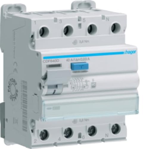 Hager Interruttore Di Corrente Residua Cdf640D 4P 10Ka 40A 30Ma F 3250611621614